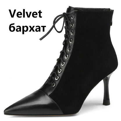 Mature Elegant Women Ankle Boots Pointed Toe Thin High Heels