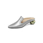 Women Thick Heels  New Arrival Rhinestone Pointed Toe Genuine Leather Slippers Mules Summer