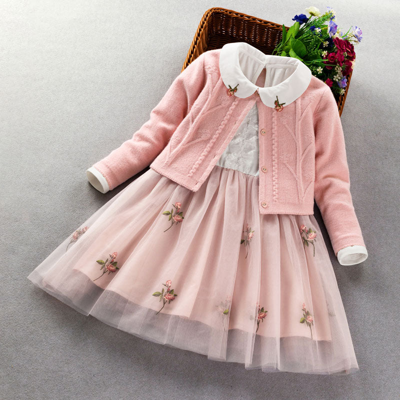 Kids princess coat+dress 2Pcs suit for girl