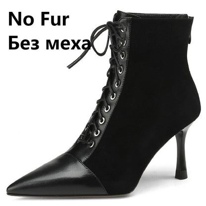 Mature Elegant Women Ankle Boots Pointed Toe Thin High Heels