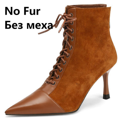 Mature Elegant Women Ankle Boots Pointed Toe Thin High Heels