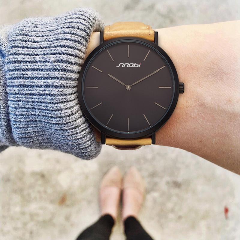 SINOBI Black Womens Wrist Watches Leather Watchband