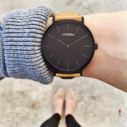 SINOBI Black Womens Wrist Watches Leather Watchband