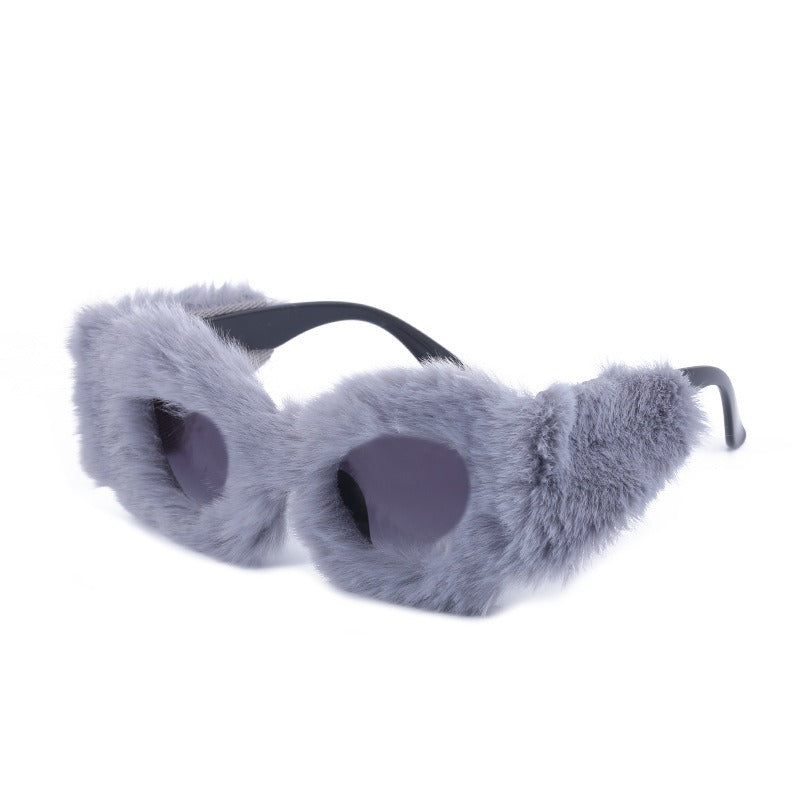 Plush Winter Sunglasses For Women Fashion Cat Eye Sunglasses Tiktok Sunglasses