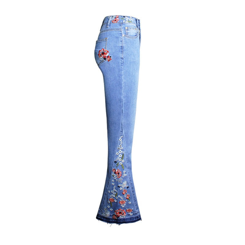 Women's Wide Leg Pants Jeans Bell Bottoms Embroidered Trousers
