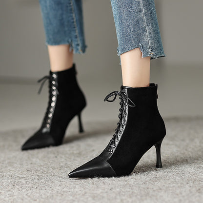 Mature Elegant Women Ankle Boots Pointed Toe Thin High Heels