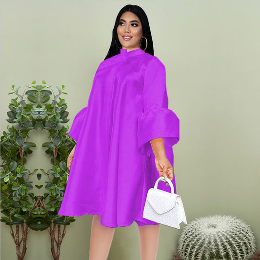 Dresses Plus Size Three Quater Lantern Sleeve Oversized Knee Length Casual Office Lady Evening Birthday Party Afircan Gowns XXXL