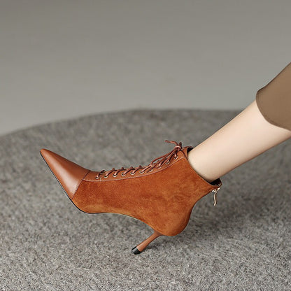 Mature Elegant Women Ankle Boots Pointed Toe Thin High Heels