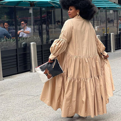 New European And American Styles Plus Size Women's Cardigan Solid Color Loose Dress
