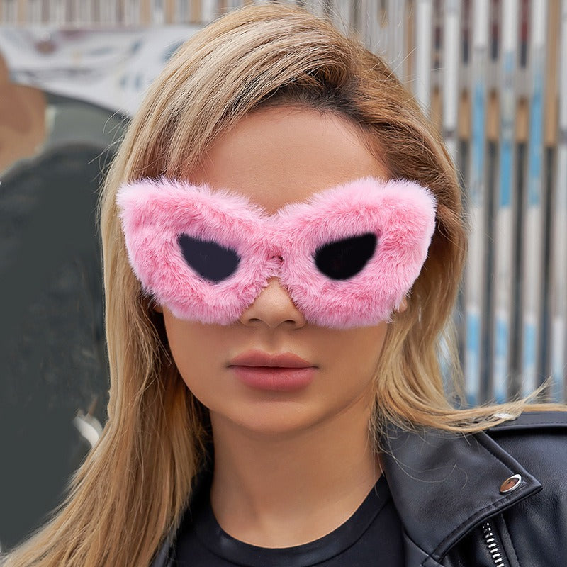 Plush Winter Sunglasses For Women Fashion Cat Eye Sunglasses Tiktok Sunglasses