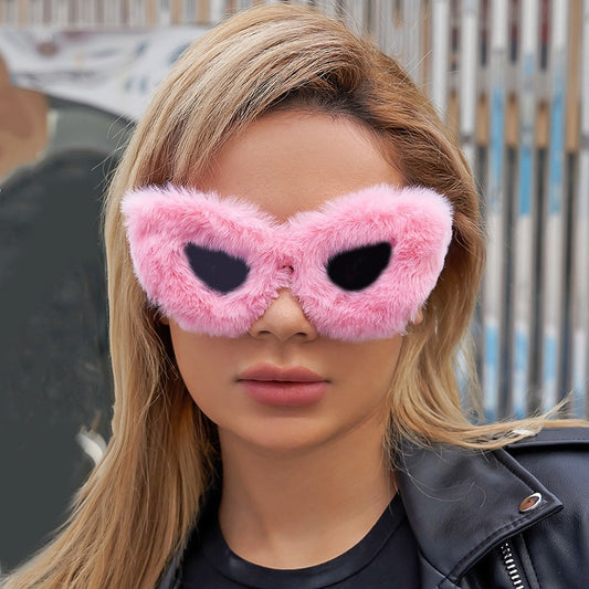 Plush Winter Sunglasses For Women Fashion Cat Eye Sunglasses Tiktok Sunglasses