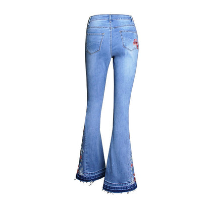 Women's Wide Leg Pants Jeans Bell Bottoms Embroidered Trousers
