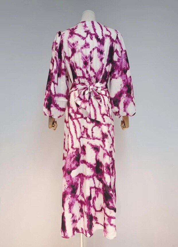 Spring And Autumn Runway Models Large Hem Splicing Print Long Dresses Female Fashion Seven Lantern Sleeves Long Dress