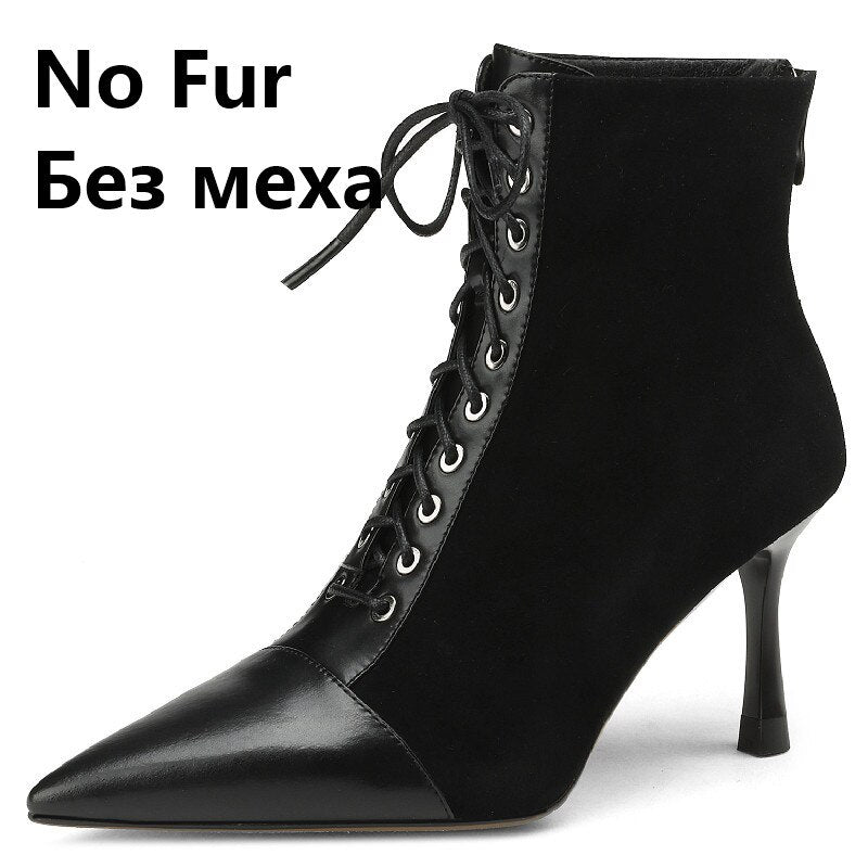 Mature Elegant Women Ankle Boots Pointed Toe Thin High Heels