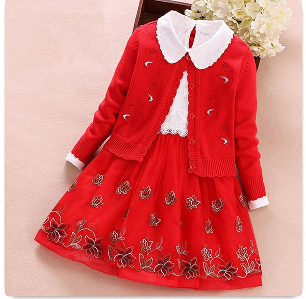 Kids princess coat+dress 2Pcs suit for girl
