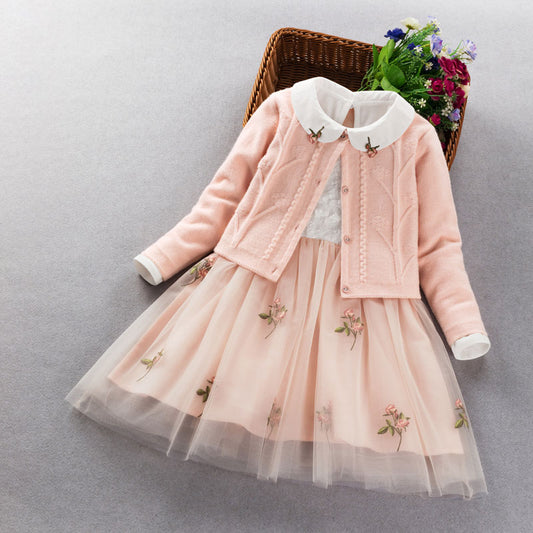 Kids princess coat+dress 2Pcs suit for girl