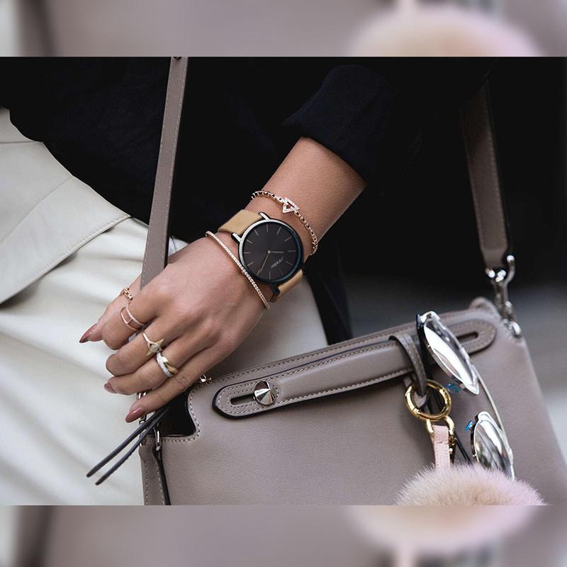 SINOBI Black Womens Wrist Watches Leather Watchband