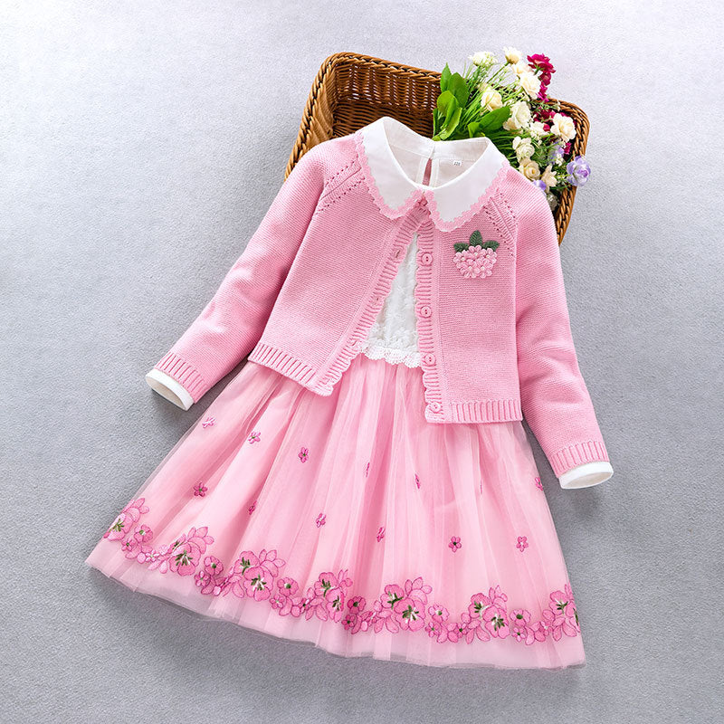 Kids princess coat+dress 2Pcs suit for girl