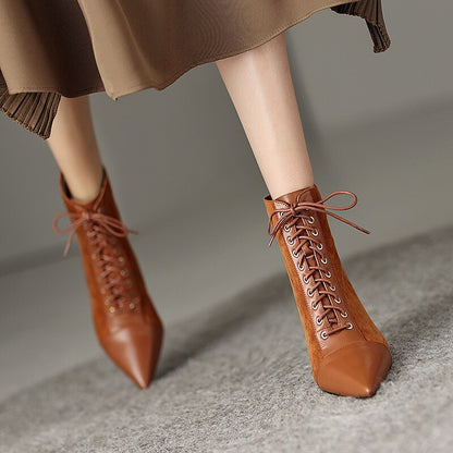Mature Elegant Women Ankle Boots Pointed Toe Thin High Heels