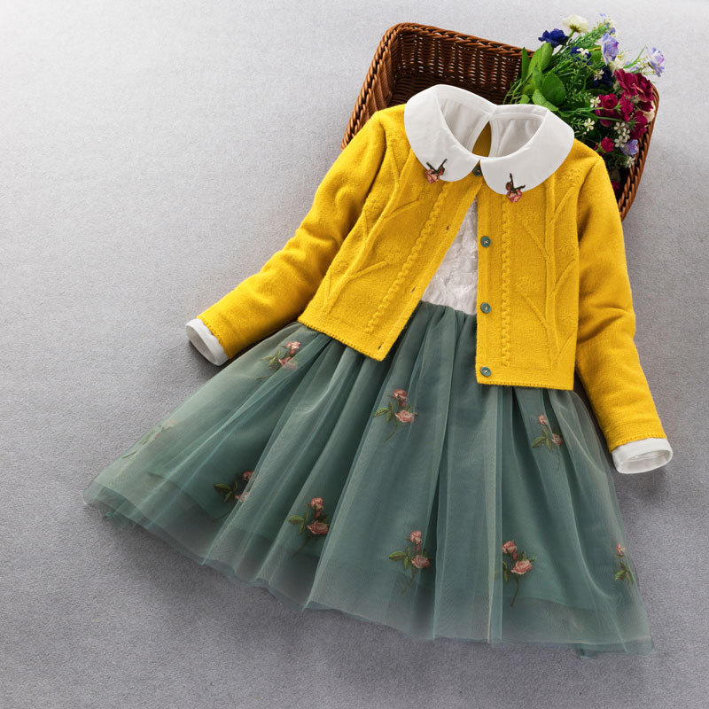 Kids princess coat+dress 2Pcs suit for girl