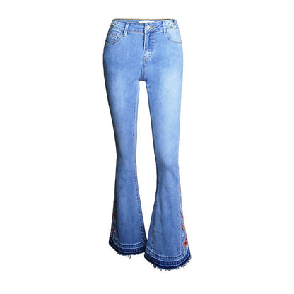 Women's Wide Leg Pants Jeans Bell Bottoms Embroidered Trousers
