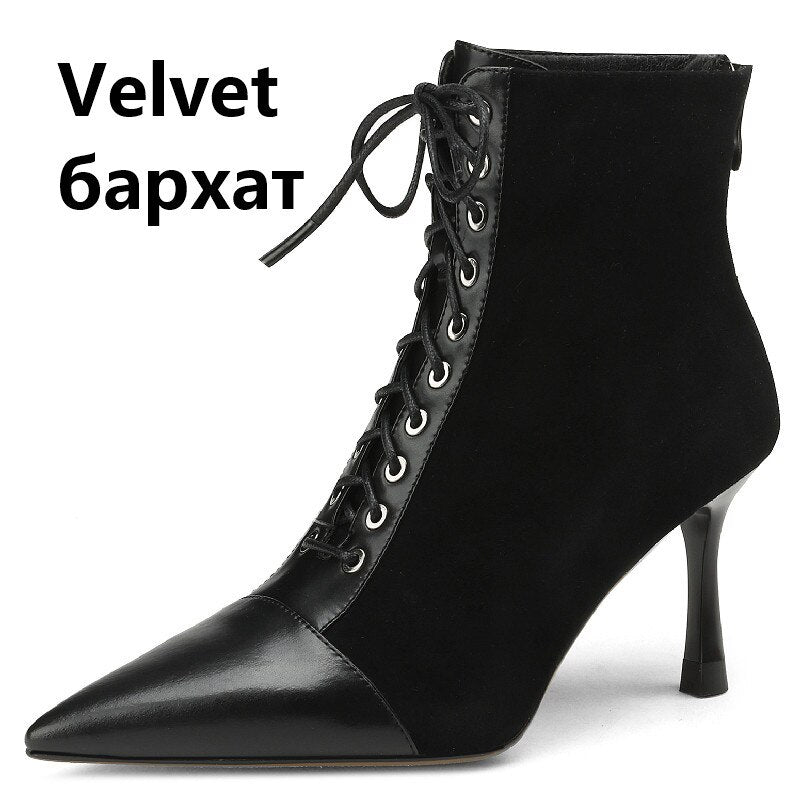 Mature Elegant Women Ankle Boots Pointed Toe Thin High Heels