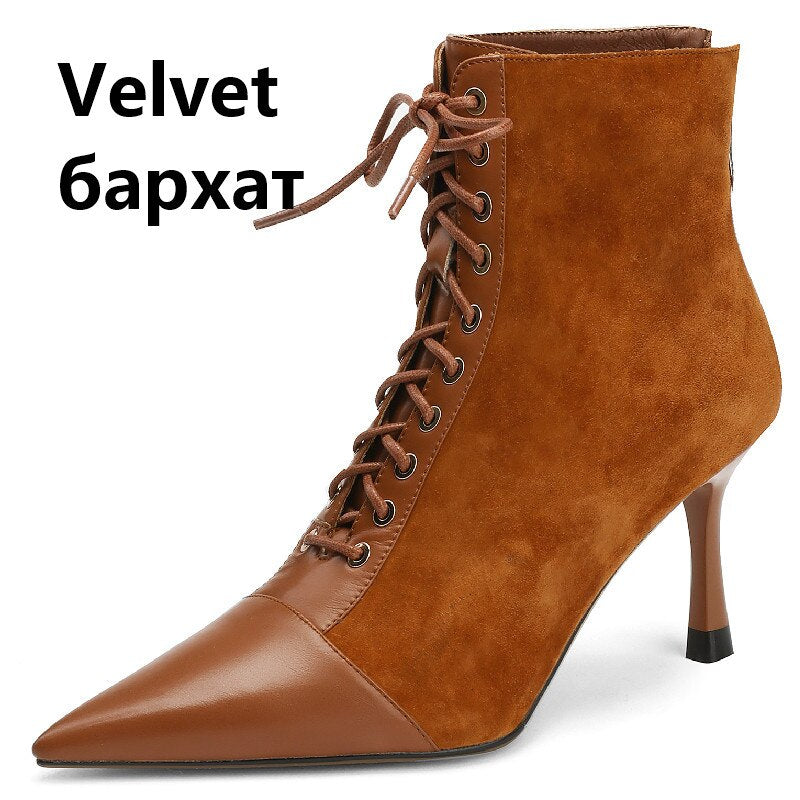 Mature Elegant Women Ankle Boots Pointed Toe Thin High Heels