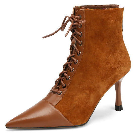 Mature Elegant Women Ankle Boots Pointed Toe Thin High Heels