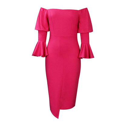 Plus Size Women's Spring And Summer Flared Sleeve Hip Tight Fashion Dress