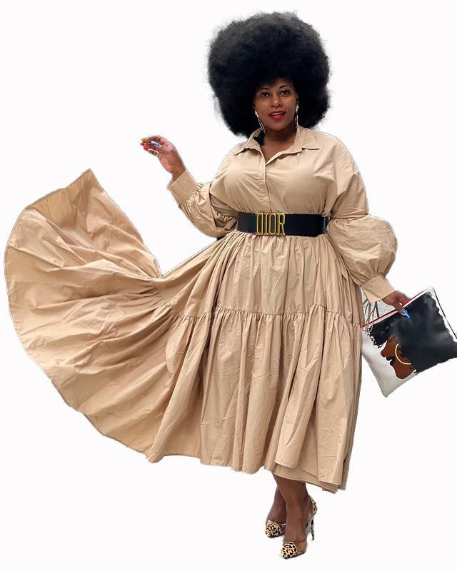 New European And American Styles Plus Size Women's Cardigan Solid Color Loose Dress